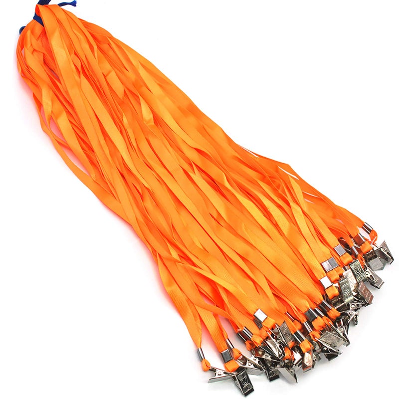 Bird Fiy Orange Lanyards 100 Pack 34" Premium Lanyard Bulldog Clips Bulk Nylon Flat Lanyard with Badge Clip (Orange, 100 Pack) - Image 1